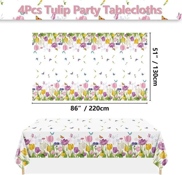 Alt view image 2 of 7 - 4Pcs Floral Tablecloth, Wildflower Party Decorations51 x 86 inch