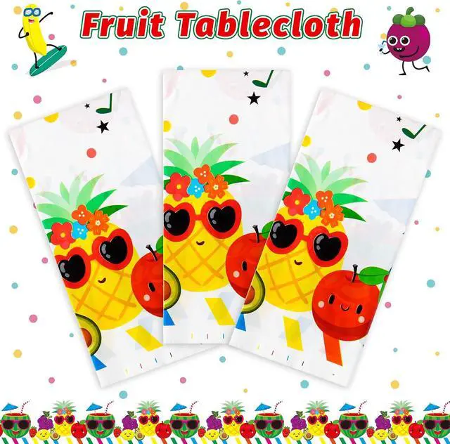 Alt view image 3 of 7 - 3 Packs Fruit Theme Table Cover Decorations Watermelon Pineapple Disposable Plastic Tablecloths for Kids Birthday Baby Shower Summer Fruit Hawaii Party Decorations Supplies, 54x108 inch