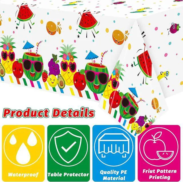 Alt view image 4 of 7 - 3 Packs Fruit Theme Table Cover Decorations Watermelon Pineapple Disposable Plastic Tablecloths for Kids Birthday Baby Shower Summer Fruit Hawaii Party Decorations Supplies, 54x108 inch