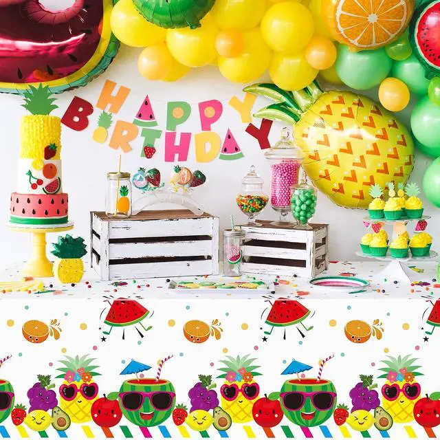 Alt view image 7 of 7 - 3 Packs Fruit Theme Table Cover Decorations Watermelon Pineapple Disposable Plastic Tablecloths for Kids Birthday Baby Shower Summer Fruit Hawaii Party Decorations Supplies, 54x108 inch