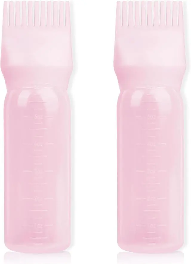 Main image of 2Pack Root Comb Applicator Bottle - 6 Oz Hair Oil Applicator, Dye Bottle Tools with Oil Dispenser & Root Comb Brush - Pink