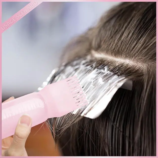 Alt view image 6 of 7 - 2Pack Root Comb Applicator Bottle - 6 Oz Hair Oil Applicator, Dye Bottle Tools with Oil Dispenser & Root Comb Brush - Pink