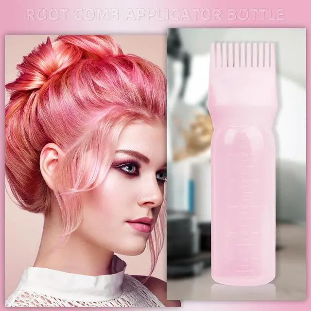 Alt view image 7 of 7 - 2Pack Root Comb Applicator Bottle - 6 Oz Hair Oil Applicator, Dye Bottle Tools with Oil Dispenser & Root Comb Brush - Pink