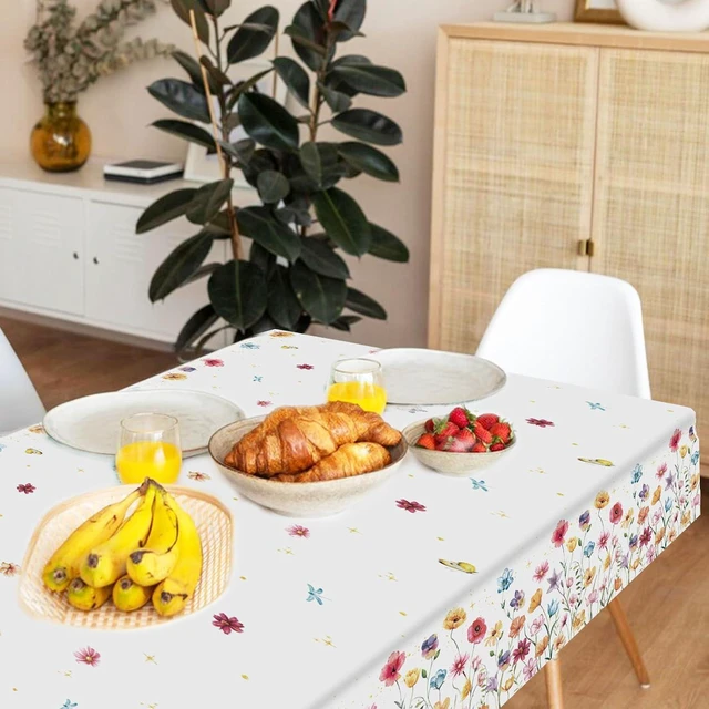 Alt view image 4 of 6 - Mocsicka 3Pcs Spring Wildflower Tablecloth Butterfly Disposable Plastic Tablecloths for Girl Birthday Party Decorations 108x54 Inch
