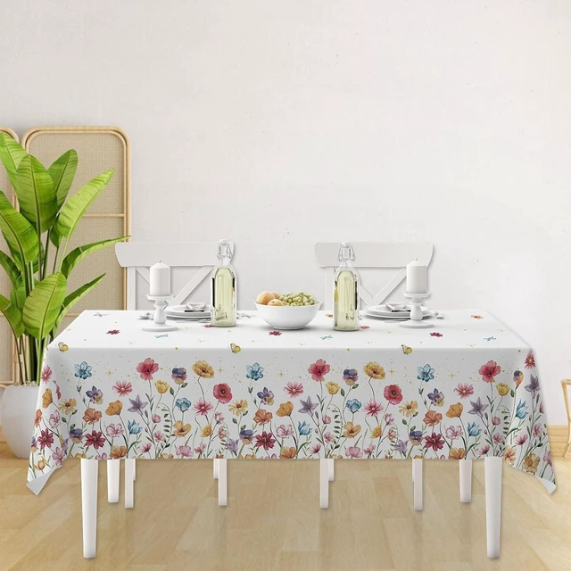 Alt view image 6 of 6 - Mocsicka 3Pcs Spring Wildflower Tablecloth Butterfly Disposable Plastic Tablecloths for Girl Birthday Party Decorations 108x54 Inch