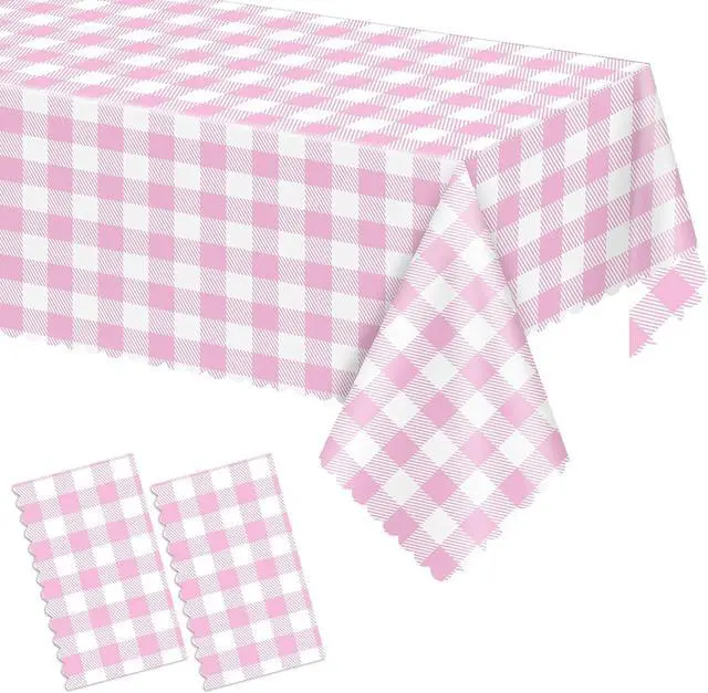 Main image of 2 Pack Pink Gingham Tablecloths, Pink and White Checkered Tablecloths Disposable Plastic Pink Plaid Table Cover for Easter Mother's Day Wedding Birthday Anniversay Baby Bridal Shower