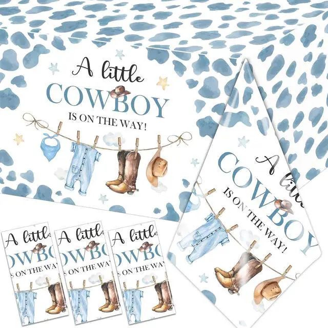 Main image of Little Cowboy Baby Shower Decorations-3pcs Western Tablecloth Cowboy Table Cover for Cowboys Western Themed Baby Shower Party Decorations