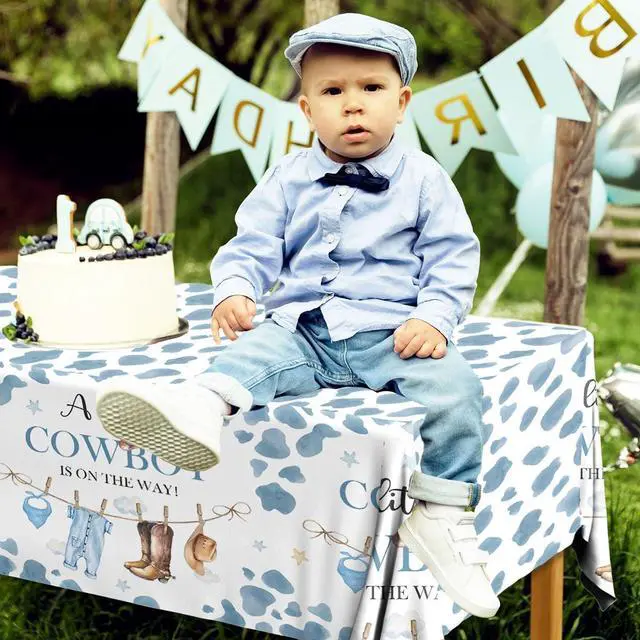 Alt view image 2 of 6 - Little Cowboy Baby Shower Decorations-3pcs Western Tablecloth Cowboy Table Cover for Cowboys Western Themed Baby Shower Party Decorations