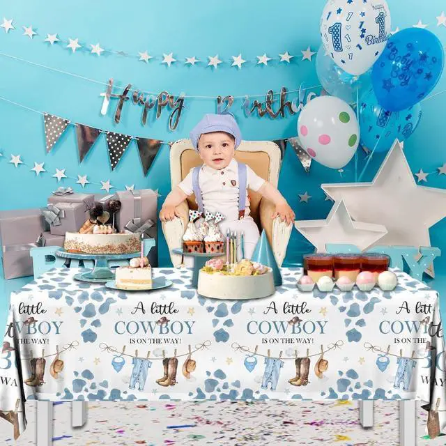 Alt view image 3 of 6 - Little Cowboy Baby Shower Decorations-3pcs Western Tablecloth Cowboy Table Cover for Cowboys Western Themed Baby Shower Party Decorations