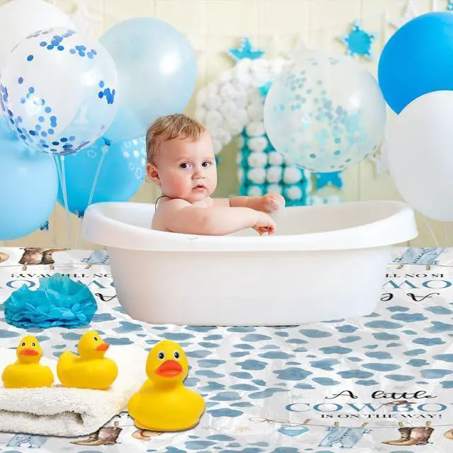 Alt view image 4 of 6 - Little Cowboy Baby Shower Decorations-3pcs Western Tablecloth Cowboy Table Cover for Cowboys Western Themed Baby Shower Party Decorations