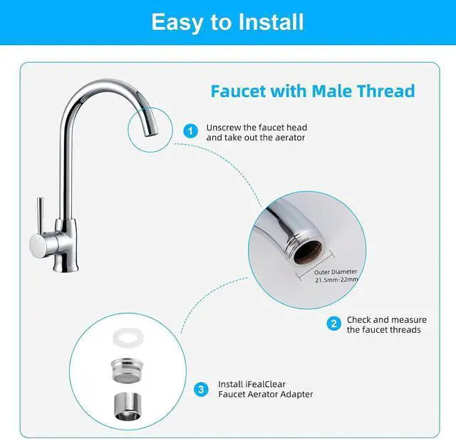 Alt view image 5 of 7 - 4-Pack Stainless Steel Faucet Aerator, 55/64" Female Faucet Adapter, Chrome