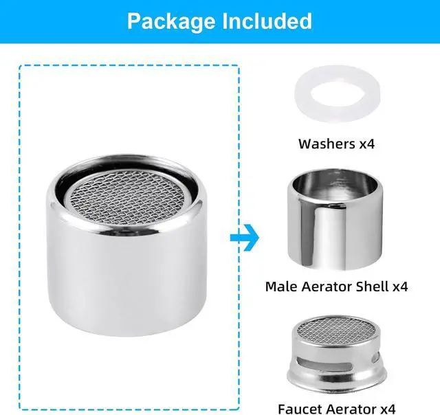 Alt view image 6 of 7 - 4-Pack Stainless Steel Faucet Aerator, 55/64" Female Faucet Adapter, Chrome
