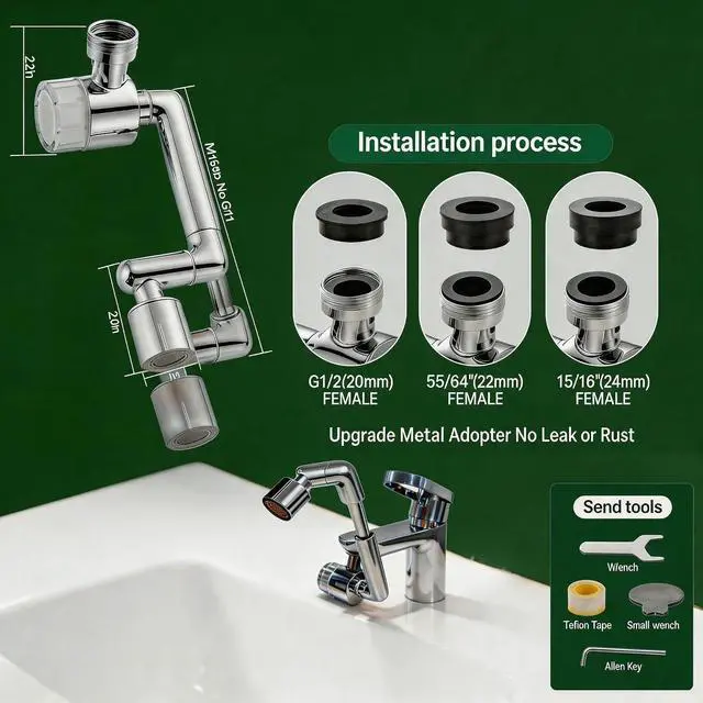 Alt view image 3 of 7 - VANCOCO 1440° Swivel Bathroom Sink Faucet Extender, U Shaped Faucet Extender with Aerator for Bathroom Sink (2 Flow Modes & 3-Layer Filtration, Brushed Nickel)