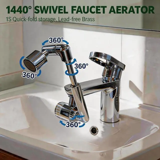 Alt view image 4 of 7 - VANCOCO 1440° Swivel Bathroom Sink Faucet Extender, U Shaped Faucet Extender with Aerator for Bathroom Sink (2 Flow Modes & 3-Layer Filtration, Brushed Nickel)