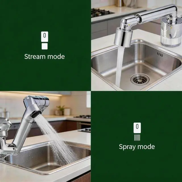 Alt view image 5 of 7 - VANCOCO 1440° Swivel Bathroom Sink Faucet Extender, U Shaped Faucet Extender with Aerator for Bathroom Sink (2 Flow Modes & 3-Layer Filtration, Brushed Nickel)