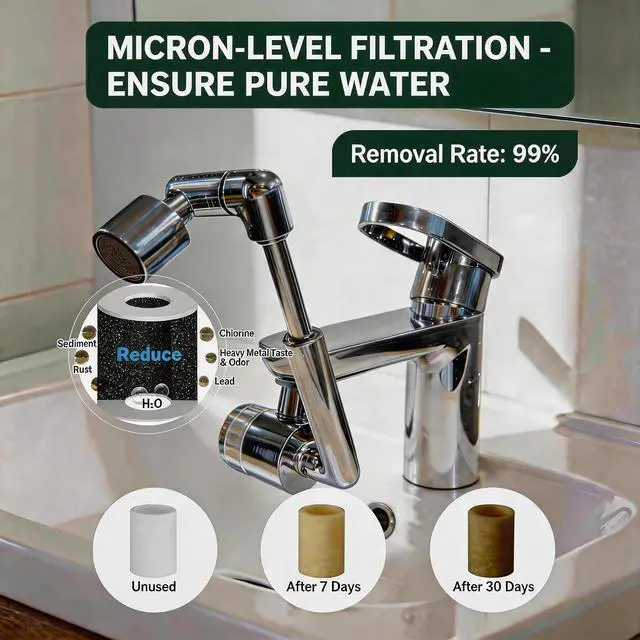 Alt view image 6 of 7 - VANCOCO 1440° Swivel Bathroom Sink Faucet Extender, U Shaped Faucet Extender with Aerator for Bathroom Sink (2 Flow Modes & 3-Layer Filtration, Brushed Nickel)