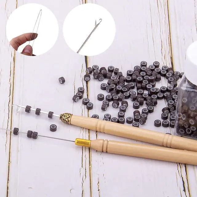 Alt view image 4 of 7 - Duufin Hair Extension Tool Kit 500 Pcs Brown Hair Extension Beads With Tool