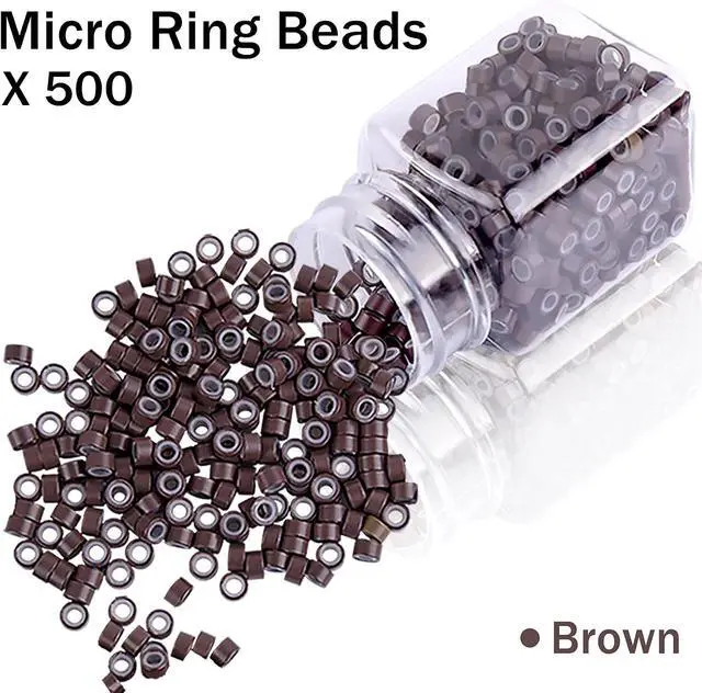 Alt view image 5 of 7 - Duufin Hair Extension Tool Kit 500 Pcs Brown Hair Extension Beads With Tool