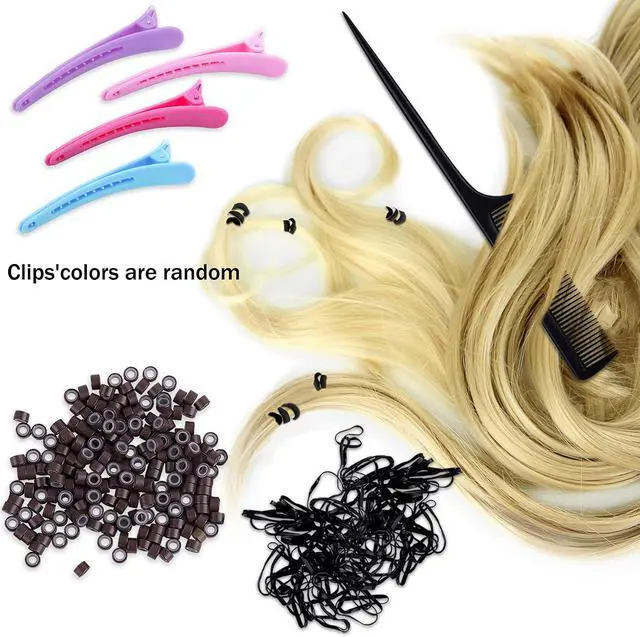 Alt view image 6 of 7 - Duufin Hair Extension Tool Kit 500 Pcs Brown Hair Extension Beads With Tool