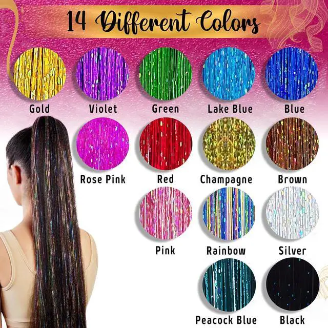 Alt view image 3 of 6 - Hair Tinsel Kit | 14 Colors | 8500 Strands | For Girls, Women & Kids