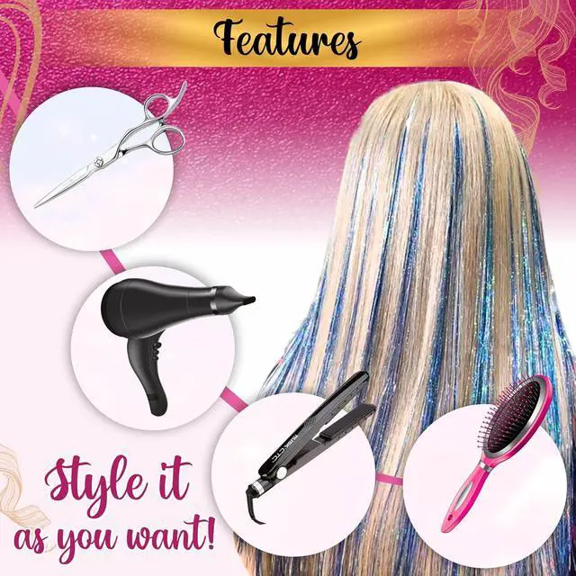 Alt view image 4 of 6 - Hair Tinsel Kit | 14 Colors | 8500 Strands | For Girls, Women & Kids