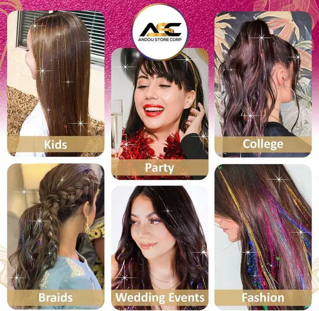 Alt view image 5 of 6 - Hair Tinsel Kit | 14 Colors | 8500 Strands | For Girls, Women & Kids