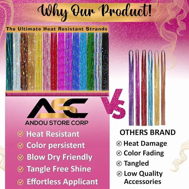 Alt view image 6 of 6 - Hair Tinsel Kit | 14 Colors | 8500 Strands | For Girls, Women & Kids