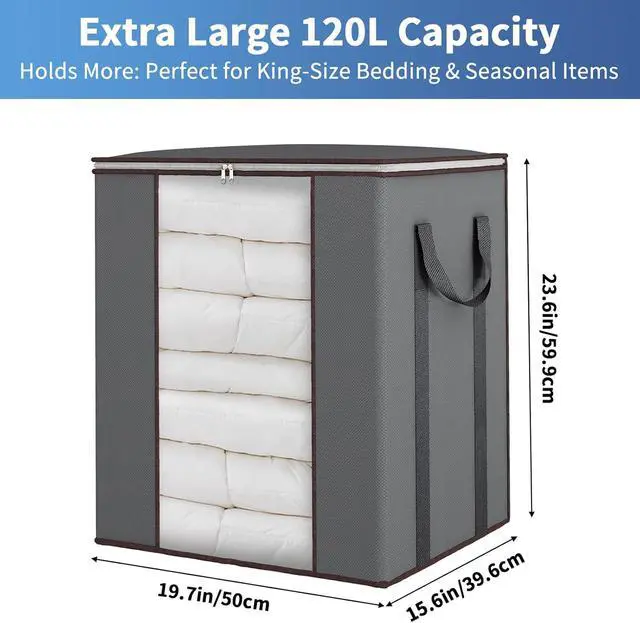 Alt view image 3 of 7 - Blanket Storage Bags 120L for Comforter Clothes Bedding Sheet Grey