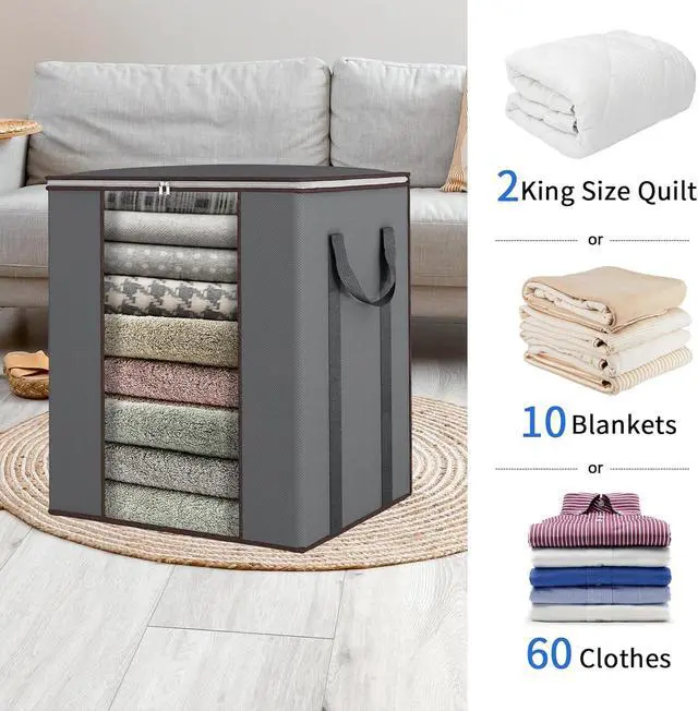 Alt view image 2 of 7 - Blanket Storage Bags 120L for Comforter Clothes Bedding Sheet Grey