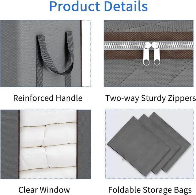 Alt view image 7 of 7 - Blanket Storage Bags 120L for Comforter Clothes Bedding Sheet Grey