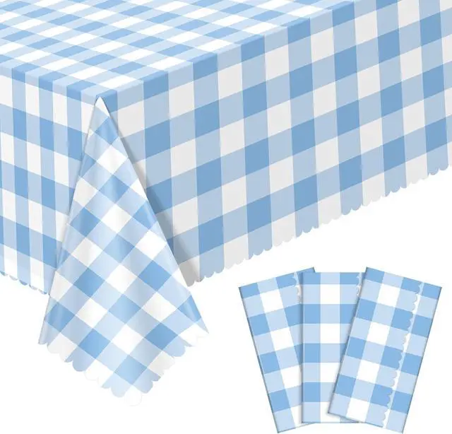 Main image of NatNarr 3Pack Blue Gingham Tablecloths, Blue and White Checkered Tablecloth