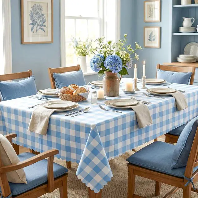 Alt view image 3 of 7 - NatNarr 3Pack Blue Gingham Tablecloths, Blue and White Checkered Tablecloth