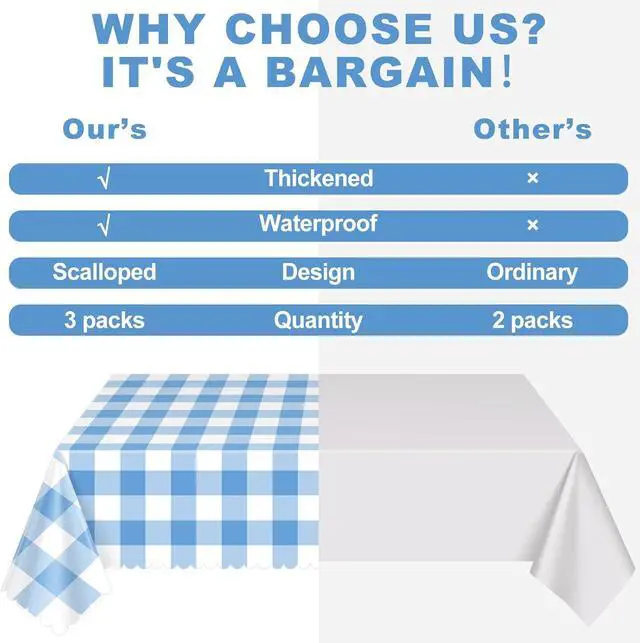 Alt view image 5 of 7 - NatNarr 3Pack Blue Gingham Tablecloths, Blue and White Checkered Tablecloth