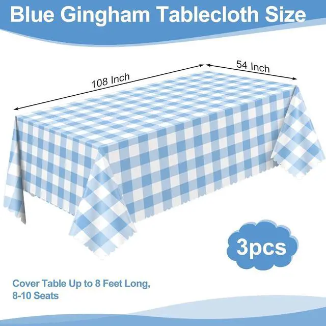 Alt view image 2 of 7 - NatNarr 3Pack Blue Gingham Tablecloths, Blue and White Checkered Tablecloth