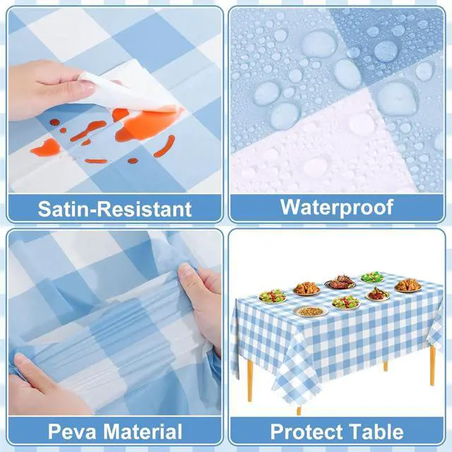 Alt view image 4 of 7 - NatNarr 3Pack Blue Gingham Tablecloths, Blue and White Checkered Tablecloth