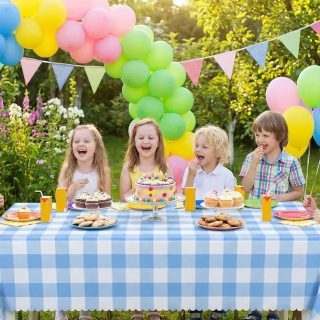 Alt view image 6 of 7 - NatNarr 3Pack Blue Gingham Tablecloths, Blue and White Checkered Tablecloth