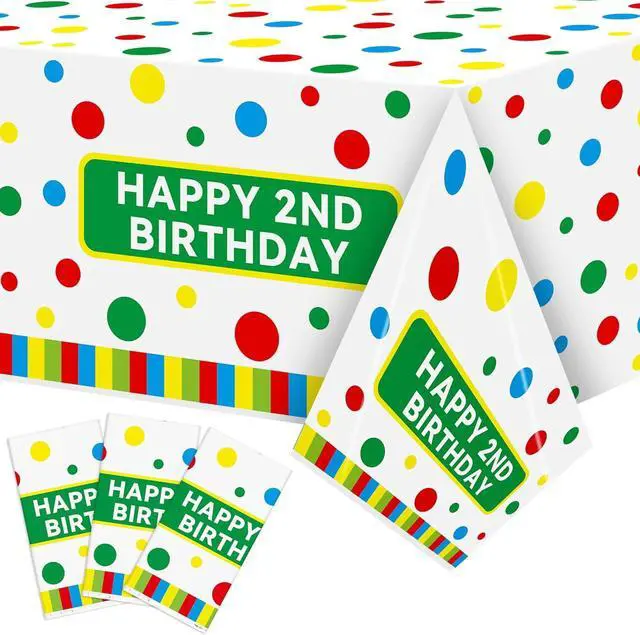 Main image of Happy Birthday Plastic Tablecloth - 3PCS Friends 2nd Cookie Plastic Tablecloths Red Brick Wall Street Disposable Rectangle Table Cover for Baby Shower Birthday Favors (51.2 x 86.6 Inch)