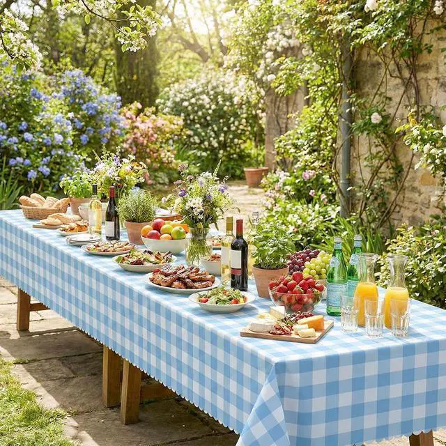 Alt view image 7 of 7 - NatNarr 3Pack Blue Gingham Tablecloths, Blue and White Checkered Tablecloth