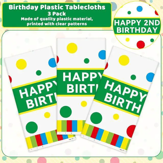 Alt view image 3 of 7 - Happy Birthday Plastic Tablecloth - 3PCS Friends 2nd Cookie Plastic Tablecloths Red Brick Wall Street Disposable Rectangle Table Cover for Baby Shower Birthday Favors (51.2 x 86.6 Inch)