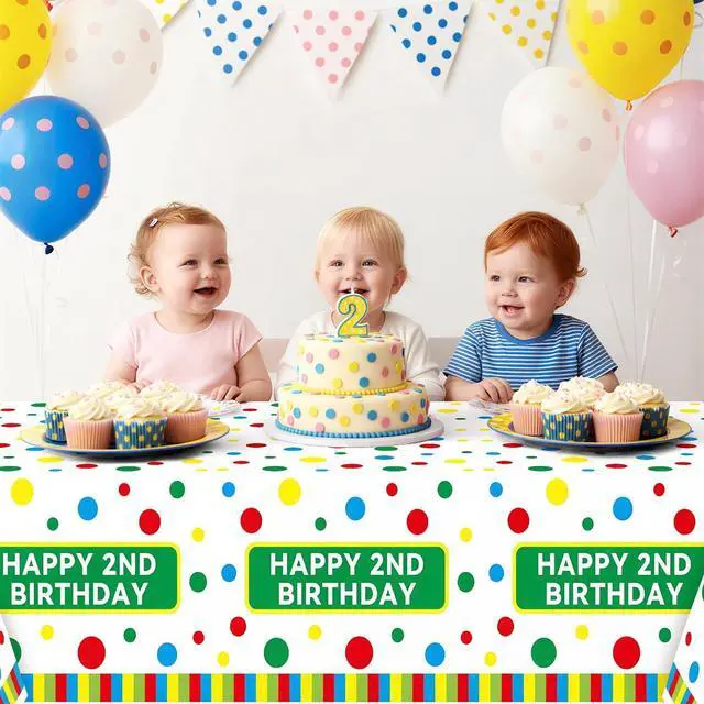 Alt view image 6 of 7 - Happy Birthday Plastic Tablecloth - 3PCS Friends 2nd Cookie Plastic Tablecloths Red Brick Wall Street Disposable Rectangle Table Cover for Baby Shower Birthday Favors (51.2 x 86.6 Inch)