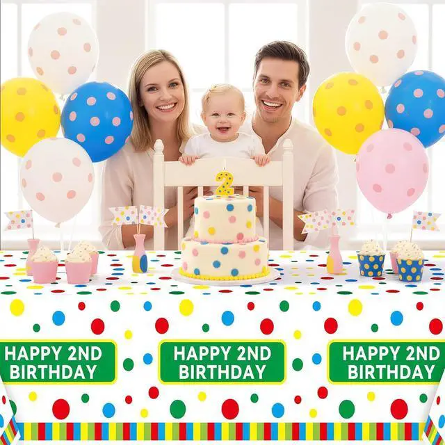 Alt view image 7 of 7 - Happy Birthday Plastic Tablecloth - 3PCS Friends 2nd Cookie Plastic Tablecloths Red Brick Wall Street Disposable Rectangle Table Cover for Baby Shower Birthday Favors (51.2 x 86.6 Inch)