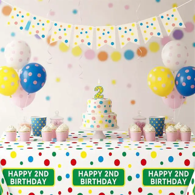 Alt view image 5 of 7 - Happy Birthday Plastic Tablecloth - 3PCS Friends 2nd Cookie Plastic Tablecloths Red Brick Wall Street Disposable Rectangle Table Cover for Baby Shower Birthday Favors (51.2 x 86.6 Inch)