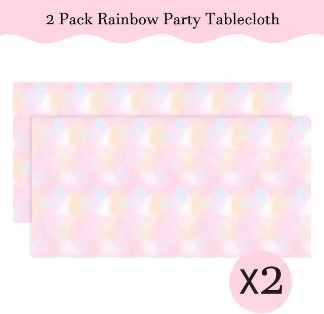 Alt view image 2 of 6 - Pastel Rainbow Tablecloths for Rainbow Birthday Party Decorations, Disposable Tablecloth Plastic Waterproof Rectangle Table Cover for Baby Shower Decorations Birthday Party Supplies, 54 x 108 Inches
