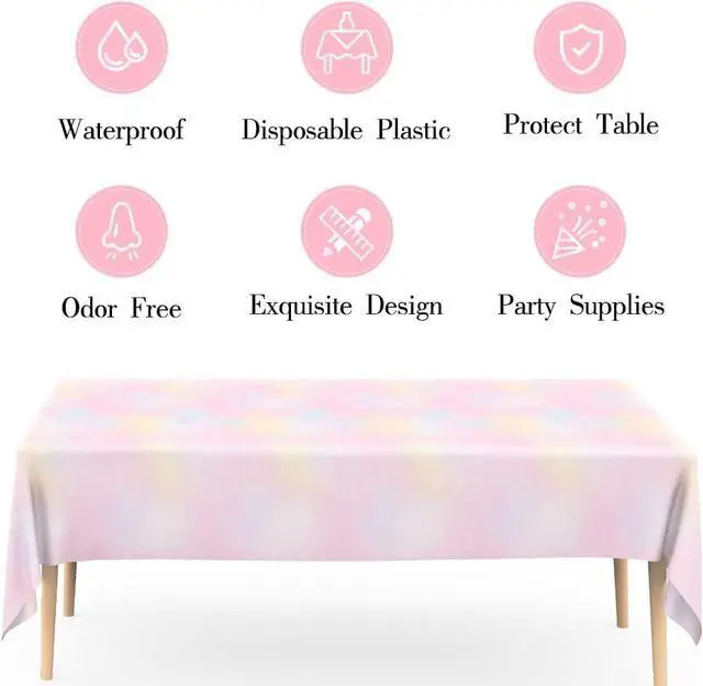 Alt view image 3 of 6 - Pastel Rainbow Tablecloths for Rainbow Birthday Party Decorations, Disposable Tablecloth Plastic Waterproof Rectangle Table Cover for Baby Shower Decorations Birthday Party Supplies, 54 x 108 Inches