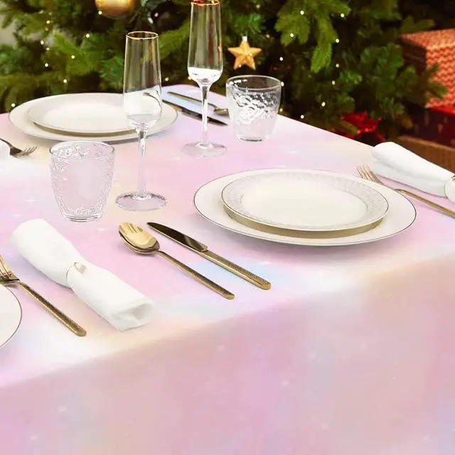Alt view image 5 of 6 - Pastel Rainbow Tablecloths for Rainbow Birthday Party Decorations, Disposable Tablecloth Plastic Waterproof Rectangle Table Cover for Baby Shower Decorations Birthday Party Supplies, 54 x 108 Inches