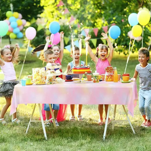 Alt view image 6 of 6 - Pastel Rainbow Tablecloths for Rainbow Birthday Party Decorations, Disposable Tablecloth Plastic Waterproof Rectangle Table Cover for Baby Shower Decorations Birthday Party Supplies, 54 x 108 Inches