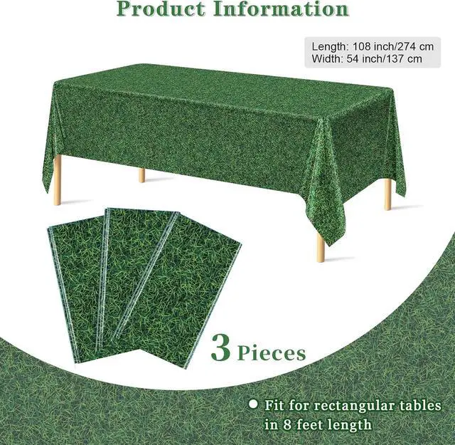 Alt view image 2 of 7 - durony 3 Pack Green Grass Field Plastic Tablecloth Grass Print Table Covers 54 x 108 Inches Sports Party Table Decor for Sports Theme Parties Decorations