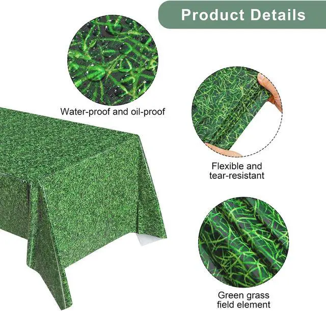 Alt view image 3 of 7 - durony 3 Pack Green Grass Field Plastic Tablecloth Grass Print Table Covers 54 x 108 Inches Sports Party Table Decor for Sports Theme Parties Decorations