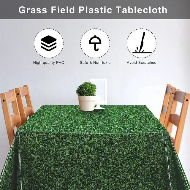 Alt view image 4 of 7 - durony 3 Pack Green Grass Field Plastic Tablecloth Grass Print Table Covers 54 x 108 Inches Sports Party Table Decor for Sports Theme Parties Decorations