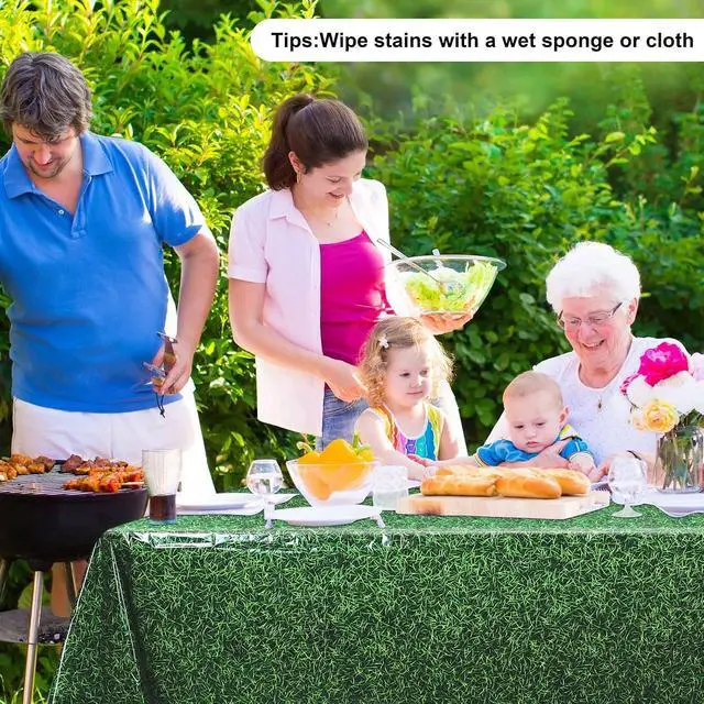 Alt view image 5 of 7 - durony 3 Pack Green Grass Field Plastic Tablecloth Grass Print Table Covers 54 x 108 Inches Sports Party Table Decor for Sports Theme Parties Decorations